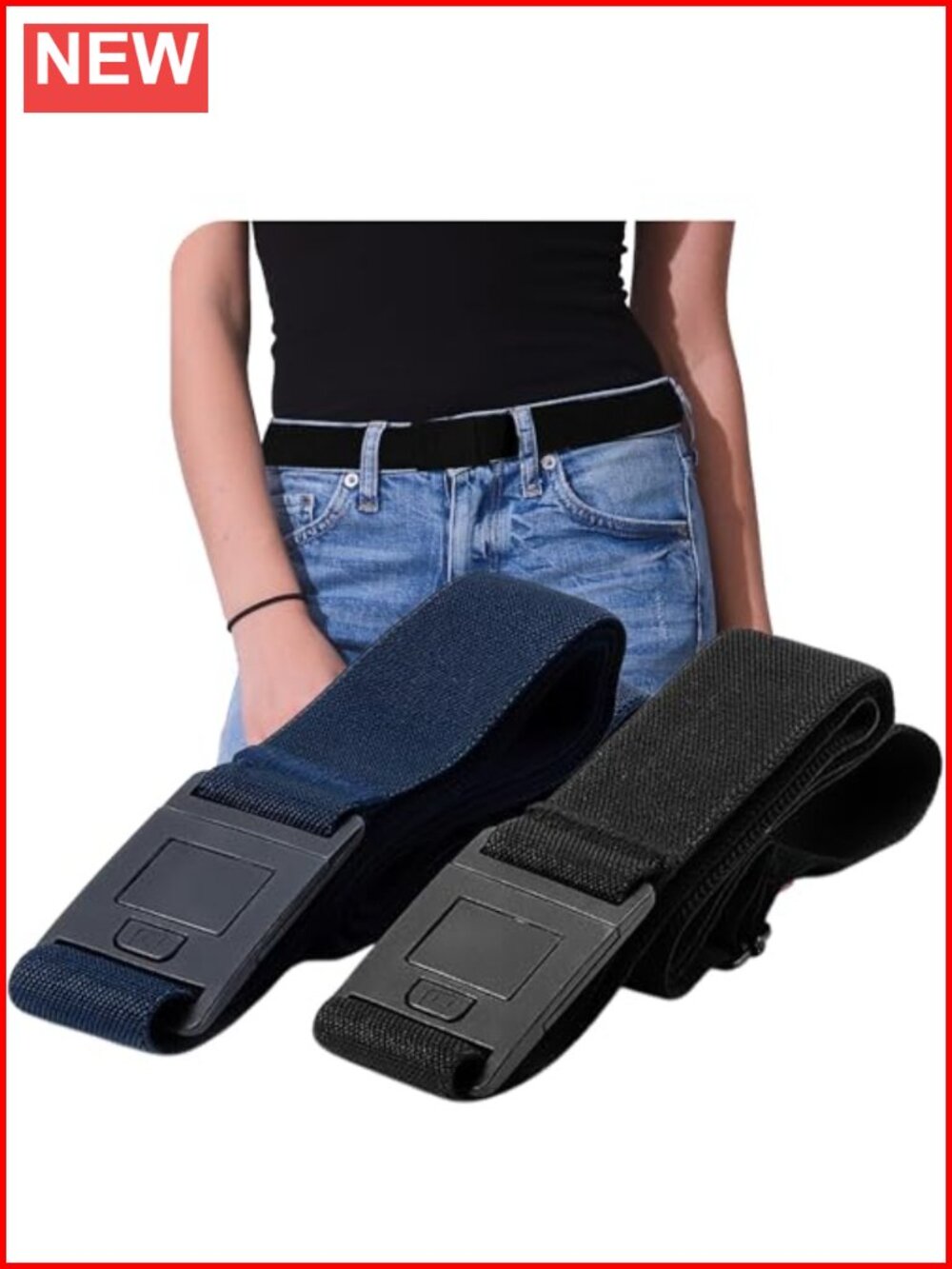 Womens No Show Belt Adjustable Stretch Flat Buckle for Jeans Pants